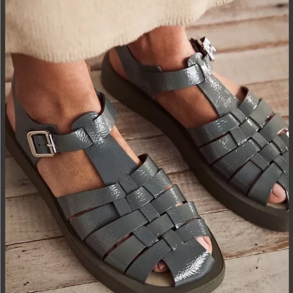 Free People Finn Fisherman Platform Italian Leather Sandals in Black Size 38 - Picture 10 of 11